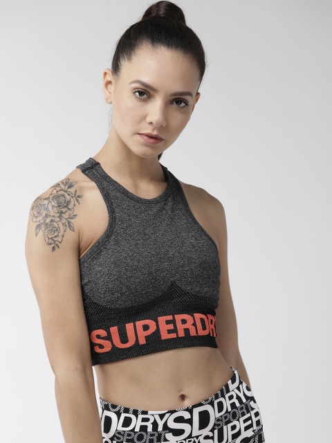 

Superdry Charcoal Grey & Coral Pink Printed Non-Wired Lightly Padded Sports Bra GS3108AT