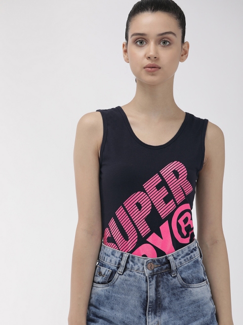 

Superdry Women Navy Blue Printed Round Neck Bodysuit