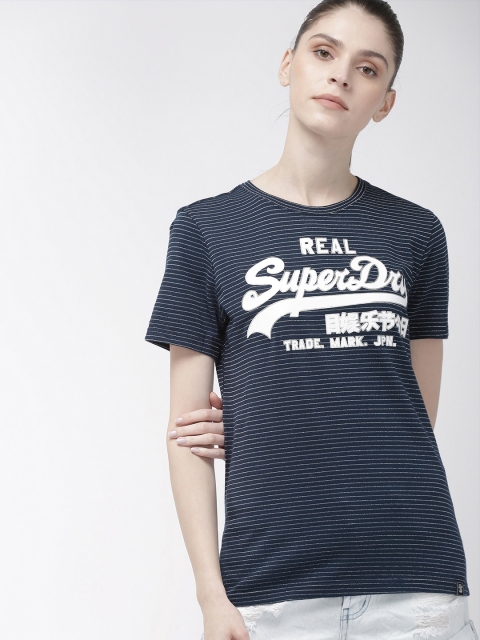 

Superdry Women Navy Blue Printed Round Neck T-shirt