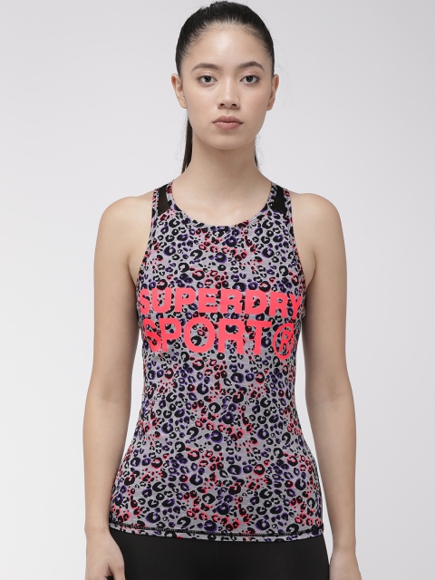 

Superdry Women Grey & Pink Animal Print Typographic Top