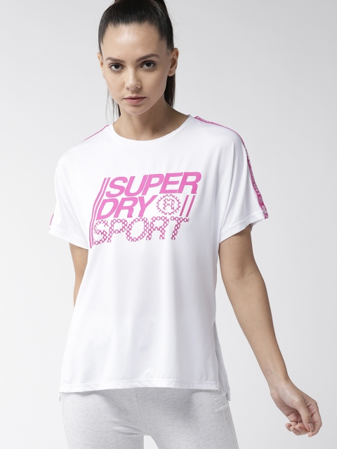 

Superdry Women White & Pink Printed Round Neck T-shirt