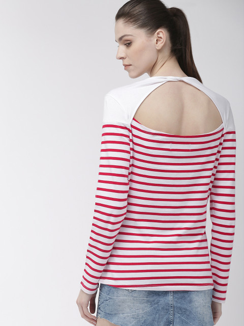 

Superdry Women White & Red Striped Styled Back Top