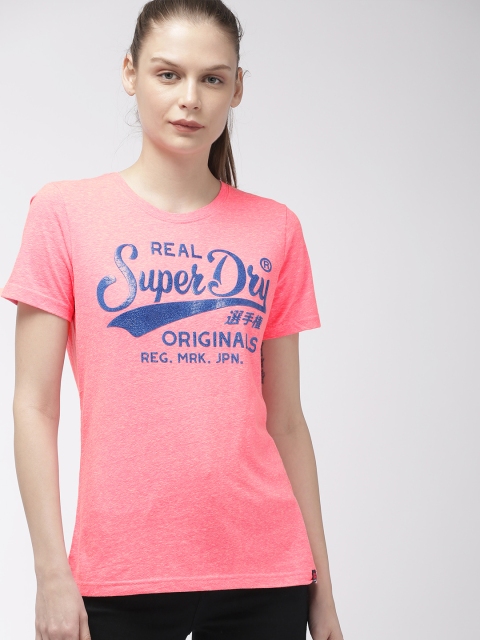 

Superdry Women Pink Slim Fit Printed Round Neck T-shirt