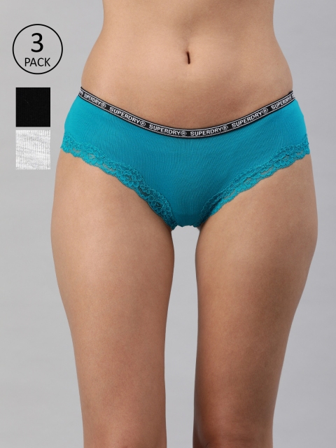 

Superdry Woman Pack of 3 Solid Lace Briefs G310002IR, Black
