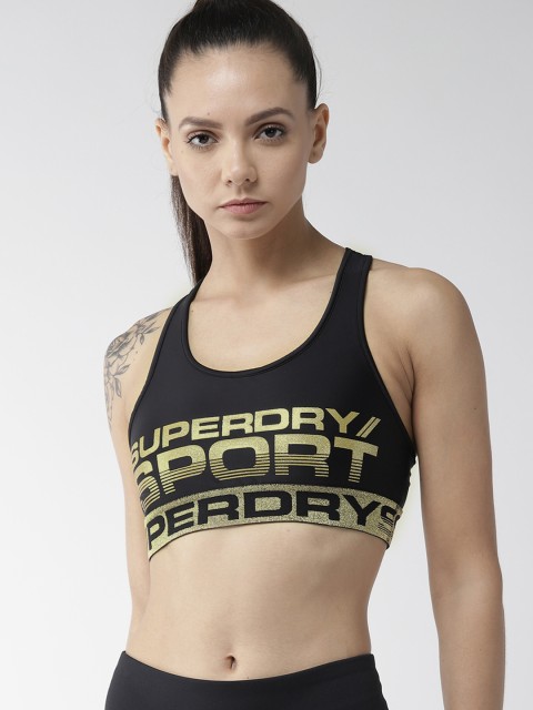 

Superdry Black & Golden Printed Non-Wired Lightly Padded Sports Bra GS3208AT