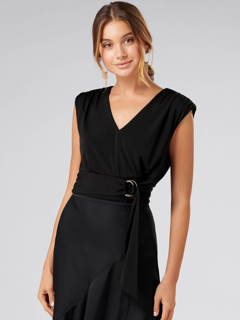 

Forever New Women Black Solid Wrap Top