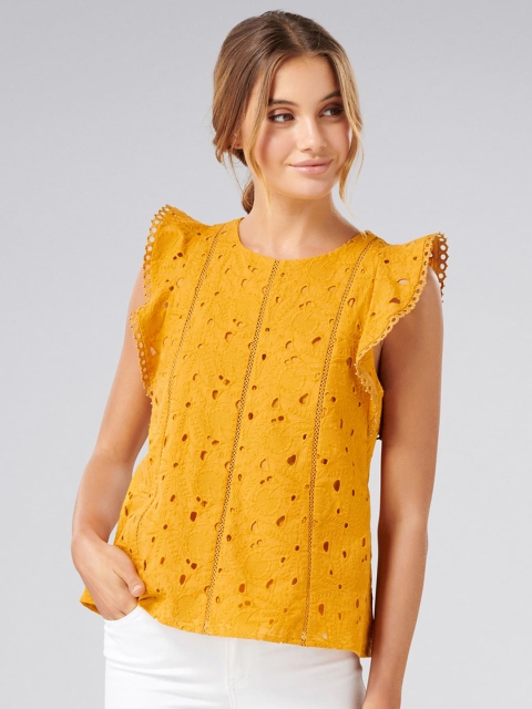 

Forever New Women Yellow Self Design Top
