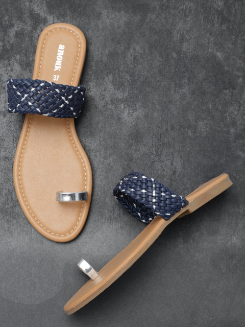 

Anouk Women Navy Blue Woven Design One Toe Flats