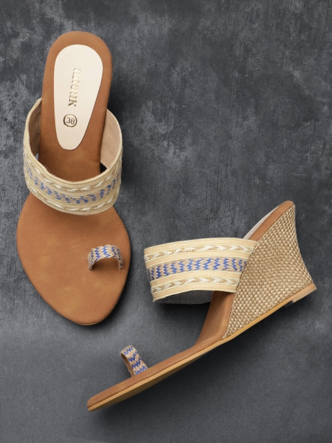 

Anouk Women Beige & Blue Woven Design Wedges