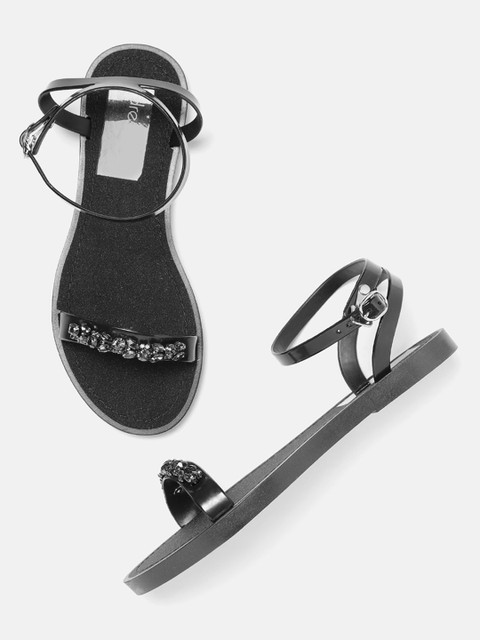 

DressBerry Women Black Embellished Open Toe Flats