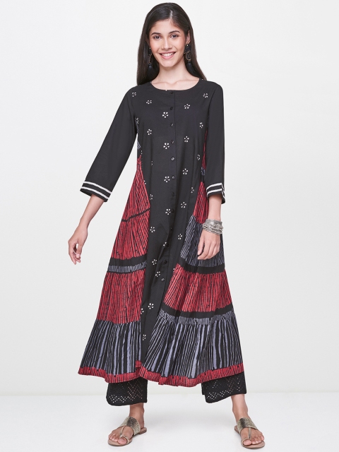 

Global Desi Women Black & Red Printed A-Line Kurta
