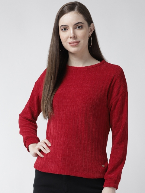 

Madame Women Red Self Striped Sweater