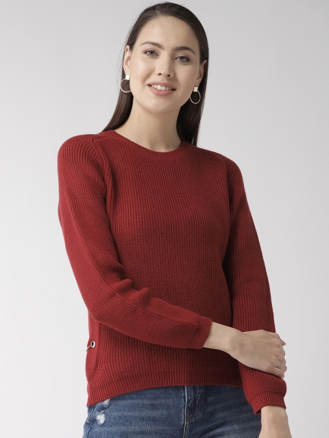 

Madame Women Rust Red Ribbed Sweater
