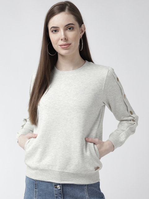

Madame Women Grey Melange Solid Sweatshirt