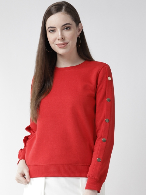 

Madame Women Red Solid Sweatshirt
