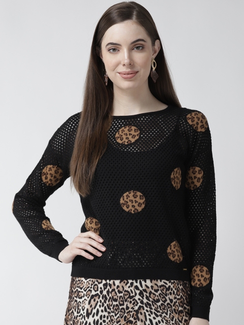 

Madame Women Black & Brown Semi Sheer Self Design Top