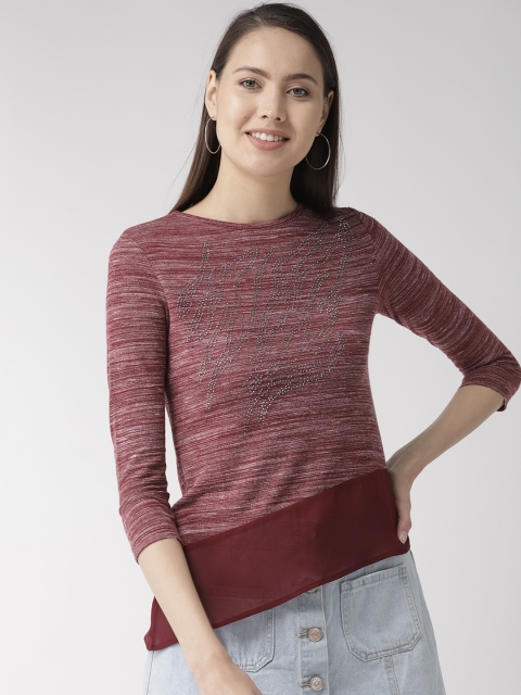 

Madame Women Maroon Self Design Top