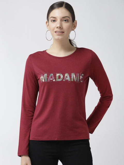 

Madame Women Maroon Printed Round Neck T-shirt