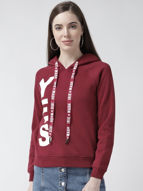 

Madame Women Maroon & White Printed Hooded Sweatshirt