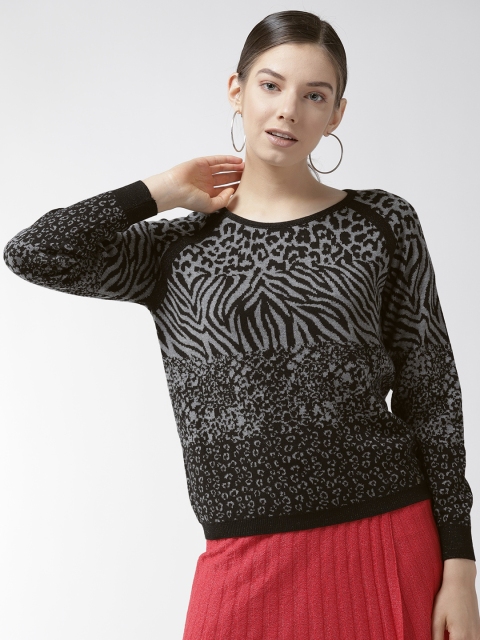 

Madame Women Black & Grey Animal Print Sweater