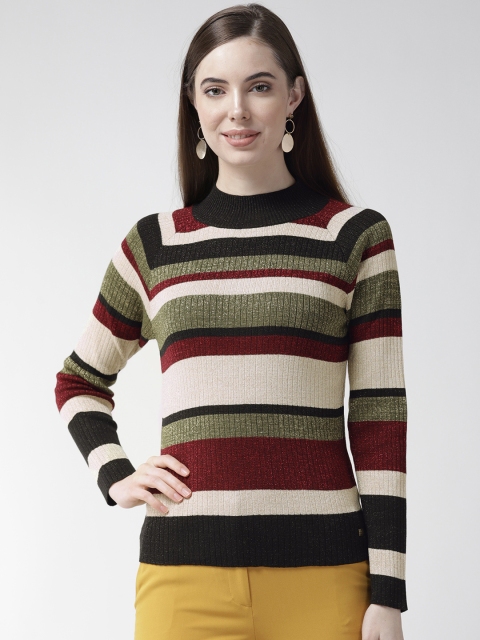 

Madame Women Multicoloured Shimmered Striped Sweater, Multi