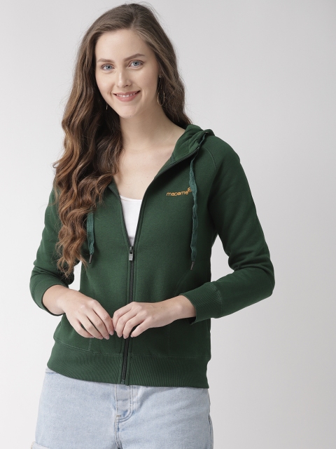 

Madame Women Green Solid Hooded Sweatshirt