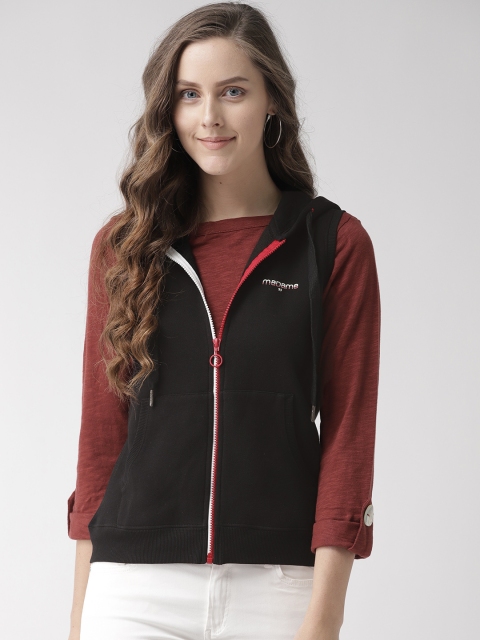 

Madame Women Black Solid Sleeveless Hooded Sweatshirt