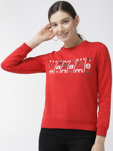 

Madame Women Red & White Printed Sweatshirt