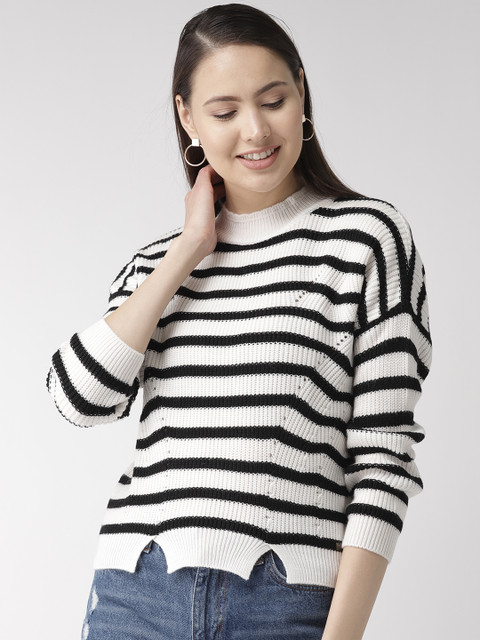 

Madame Women White & Black Striped Sweater