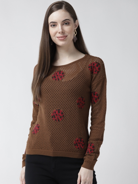 

Madame Women Brown & Pink Semi Sheer Self Design Top