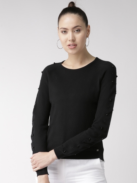 

Madame Women Black Solid Pullover with Beaded Detail