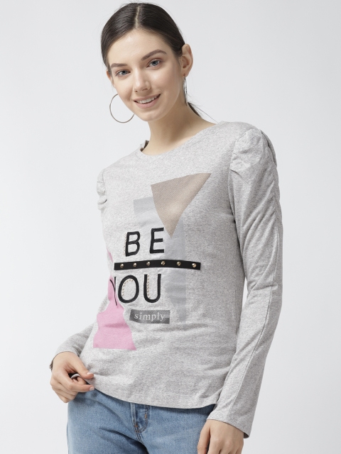 

Madame Women Grey Melange Printed Top