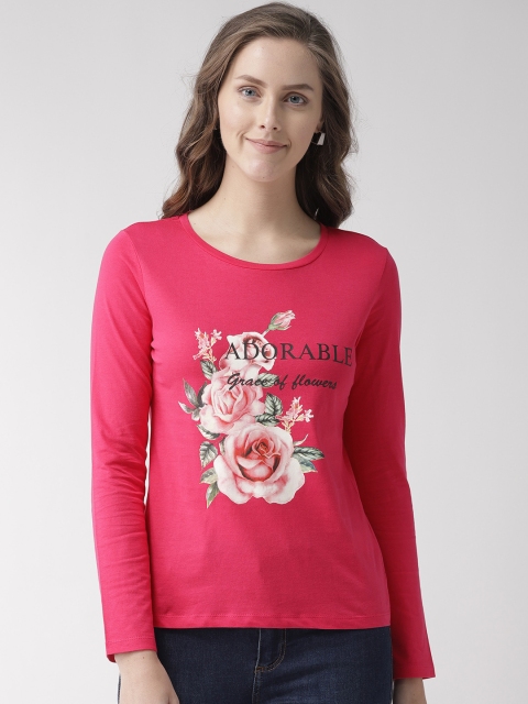 

Madame Women Fuchsia Pink Printed Round Neck T-shirt