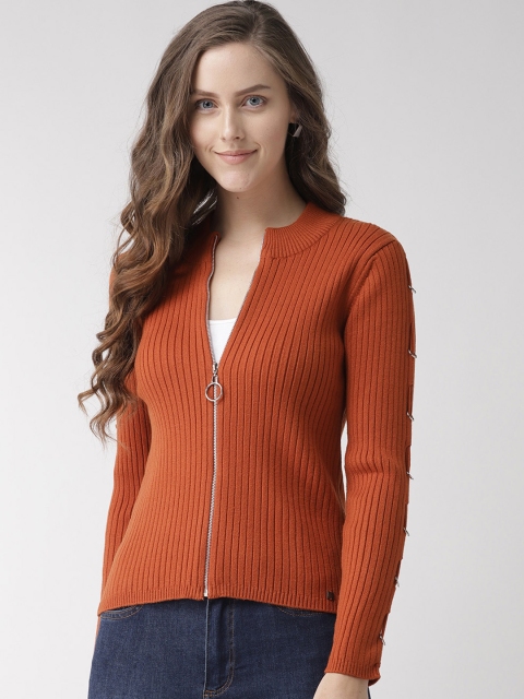 

Madame Women Rust Brown Ribbed Sweater