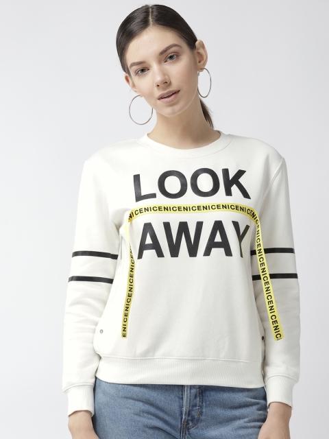 

Madame Women Off-White & Black Printed Sweatshirt