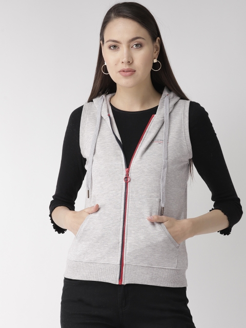

Madame Women Grey Melange Solid Hooded Sweatshirt
