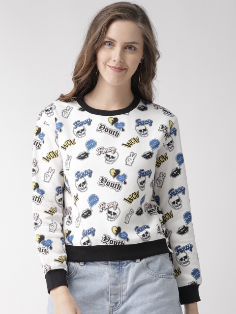 

Madame Women White & Black Printed Sweatshirt, Off white