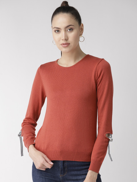 

Madame Women Rust Orange Solid Sweater
