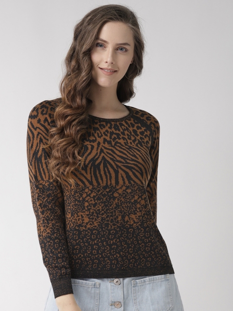 

Madame Women Brown & Black Self Design Sweater