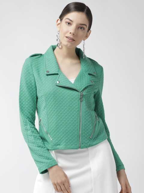 

Madame Women Green Solid Asymmetric Closure Quilted Jacket
