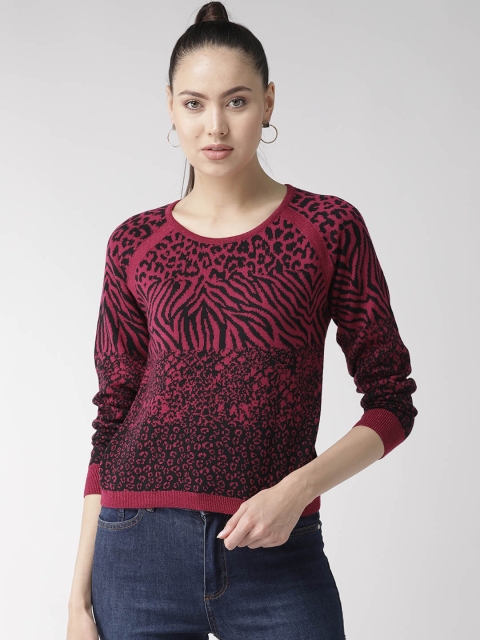 

Madame Women Magenta & Black Self-Design Sweater