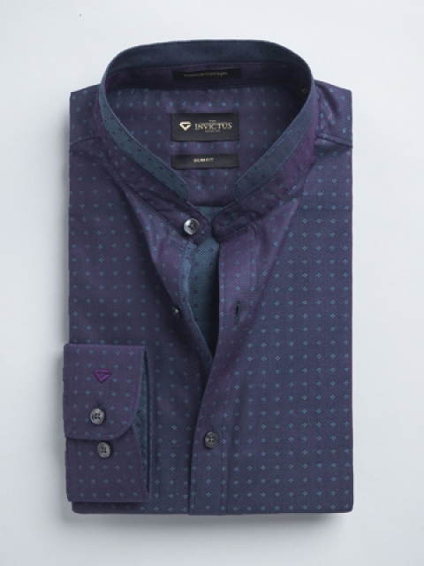 

INVICTUS Navy & Purple Two-Toned Slim Fit Formal Shirt, Navy blue
