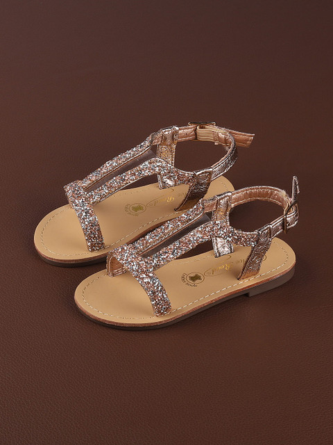 

Walktrendy Girls Rose Gold Textured Open Toe Flats