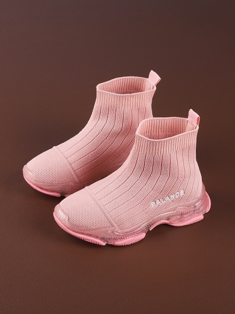 

Walktrendy Girls Pink Woven Design Mid-Top Sneakers