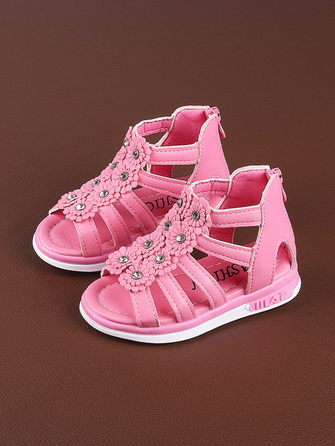 

Walktrendy Girls Pink Textured Mid-Top Open-Toe Flats