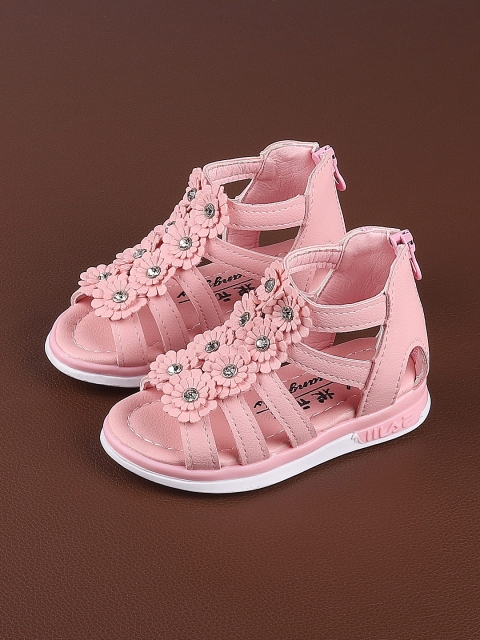 

Walktrendy Girls Pink Textured Open Toe Flats