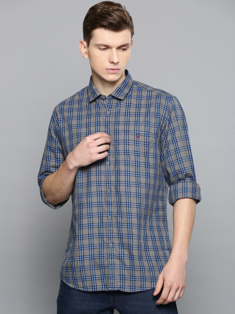 

Louis Philippe Jeans Men Grey & Blue Slim Fit Checked Casual Shirt