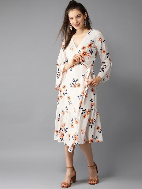 

HERE&NOW Women White & Orange Wrap Dress