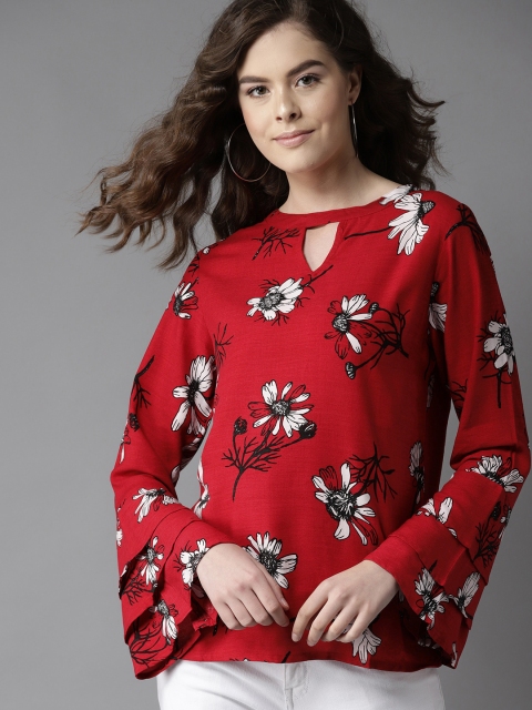 

HERE&NOW Women Red & White Floral Printed Top