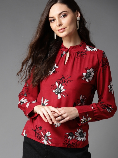

HERE&NOW Women Maroon & White Floral Printed Top